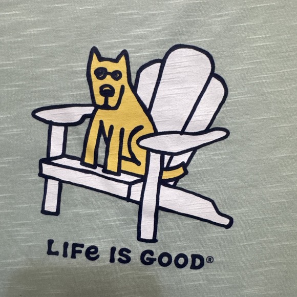 Life Is Good Sleep Shirt Women's S Green Dog Adirondack Chair Short Sleeve EUC - Picture 2 of 5